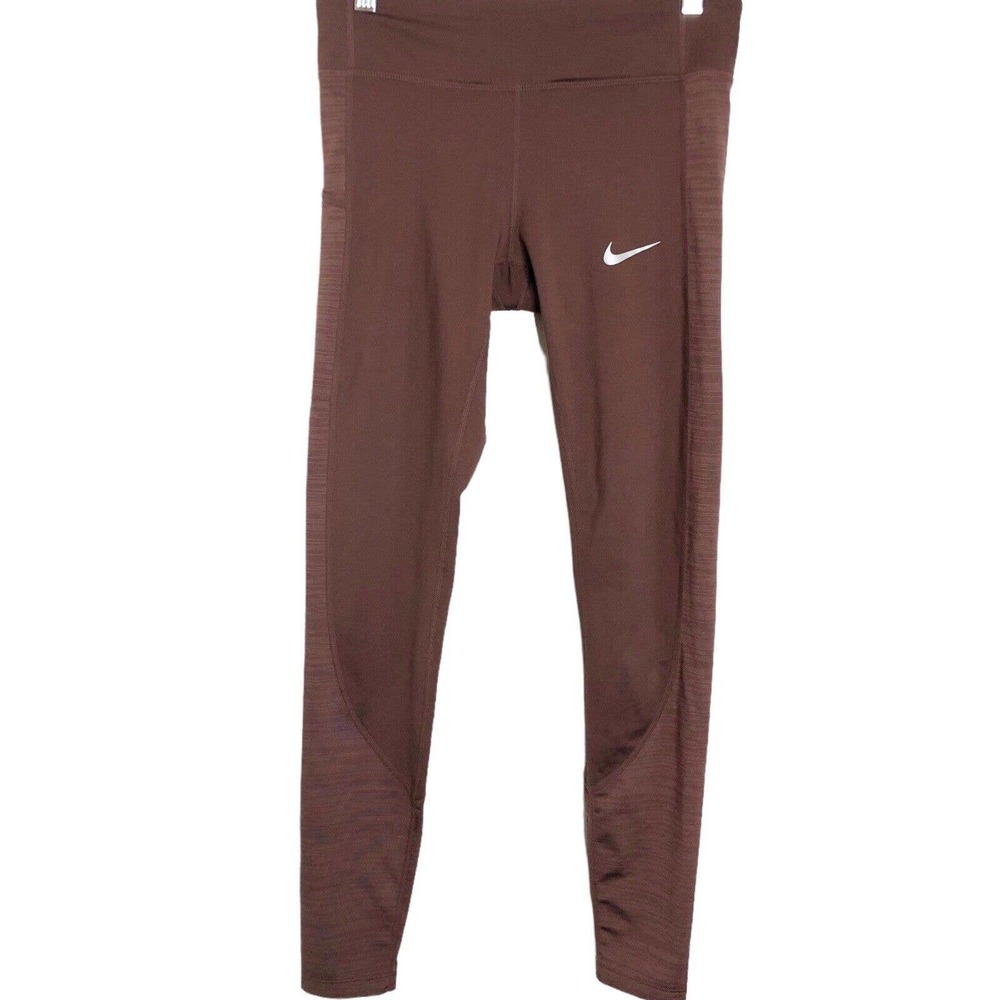 Nike Dri-Fit Women's Brown Leggings w/Inner Drawstring Back Zip Pocket Small